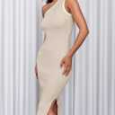 ZESICA Women's 2026 Summer Sleeveless Knit Bodycon Midi Dress One Shoulder Beach Vacation Sweater Dresses (Beige, L)
