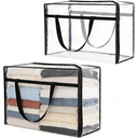 60L Clear Storage Bags Plastic Blanket Storage Bag Foldable Moving Organizers Containers with Zipper for Bedding Blanket Clothes Under Bed Holder - 2 Pcs