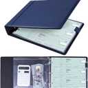 Antner 3 Ring Personal Check Binder for 3-on-a-Page End-Stub Deskbook & Personal 3 Holes or 9 Holes Small Size Checks, PU Leather Check Holder Checkbook Binder Cover with Zipper Pouch, Navy Blue