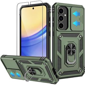 for Samsung Galaxy S24 FE Case,with HD Screen Protector,[Slide Camera Cover], Military Grade Rugged Drop Protective Case with Magnetic Shockproof Kickstand for Galaxy S24 FE (Military Green)