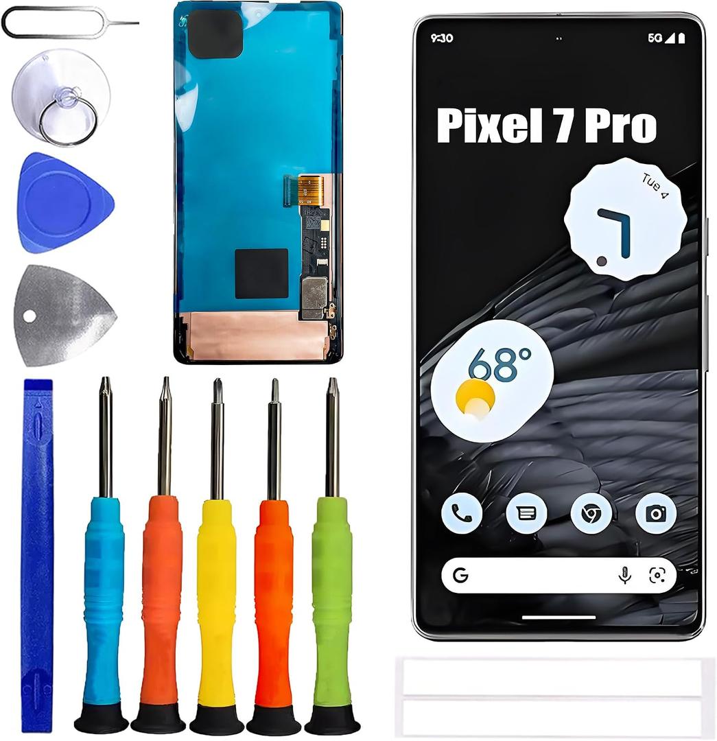 OLED Display [with Frame] [with Fingerprint Function] [with Bracket] Compatible with Google Pixel 7 Pro [6.7 inch] Screen Touch Digitizer Assembly LCD Display with Repair kit