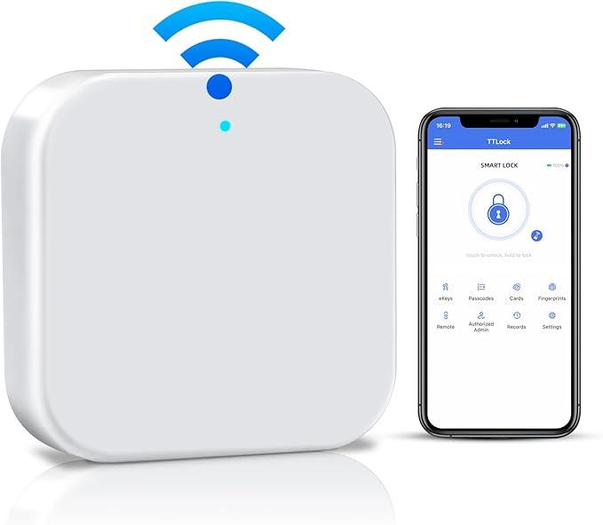 Smart G2 WiFi Gateway,Fingerprint Keyless Entry Door Lock & TT Lock App Bluetooth Remotely Control, Smart Door Lock WiFi Hub Compatible with Voice Control Alexa