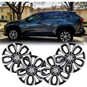 Universal 17 Inch Hub caps Wheel Covers for Cars, Set of 4 Fits Most Cars Hubcaps 17" Wheel Rim Covers Replacement Silver & Black Color