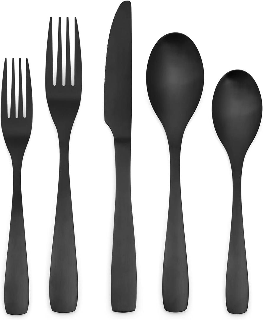 40 Piece Silverware Set, Bettlife Matte Black Silverware Set for 8, Stainless Steel Flatware, Utensil Sets Cutlery Set for New Apartment, Minimalist, Dishwasher Safe