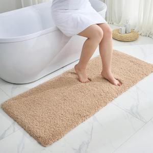 Beige Bathroom Runner Rug 24x70 Non Slip Fluffy Long Bath Mat for Bathroom Floor Washable Plush Luxury Large Bath Rug for Tub Absorbent Runner Rug for Bedside