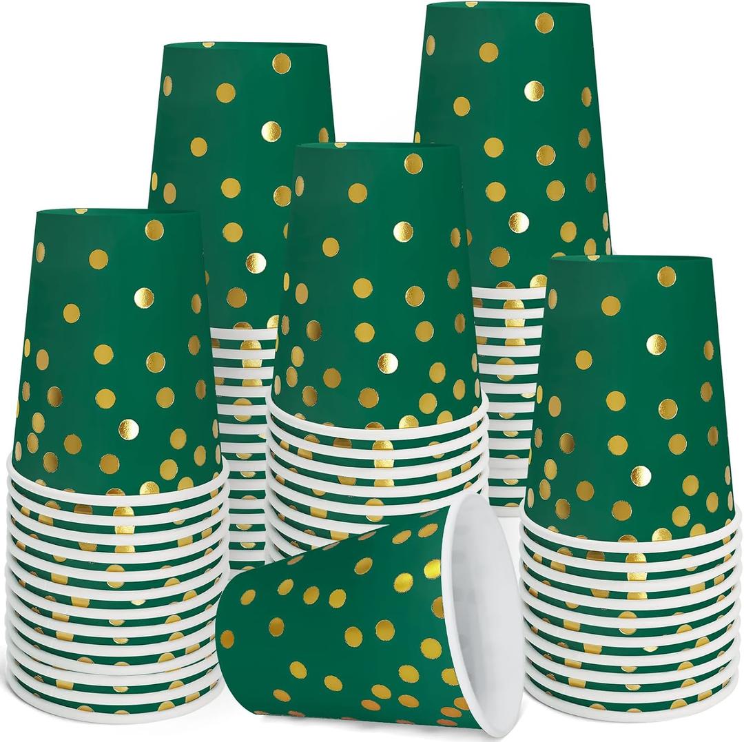 Dark Green and Gold Paper Cups Disposable 9 oz
Dark Green and Gold Disposable Cups,Paper Cups for Birthday Wedding Party Supplies(50 Pcs)