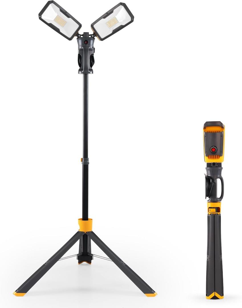 LUTEC Upgraded 6290Max 11000 Lumen 92W Dimmable LED Work Light with Telescoping Tripod, Adjustable Color Temperature Dual-Head Work Light with Stand and 8 Ft 3-Prong Power Cord