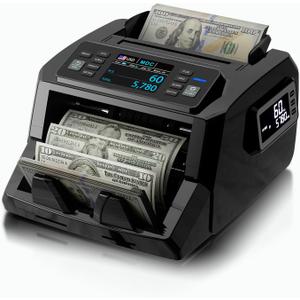 LOLARAN Money Counter Machine Mixed Denomination, Dual-Display Mixed Denomination Value Counting Machine with UV/MG/IR/DD Counterfeit Detection, USD, EUR, MXN, GBP and CAD Business Counter, Black