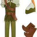 Kosgraiy Kids Peter Pan Costume Set,Boys and Girls Peter Pan Costume,Child Halloween costume, green, M