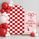 Mindsoft 2 Pcs Ready to Pop Arch Backdrop Cover 6ft and 7.2ft Red and White Checkered Spandex Stand Cover for Baby Show Birthday Wedding Bridal Shower Party Decorations