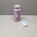 BLUEGO 64oz Glass Water Bottle with Handle and Straw, Motivational Sports Water Bottle with Time Marker and Silicone Sleeve Leakproof Drinking Bottle for Travel Gym Workout, Purple