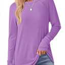 Womens Long Sleeve Tops Crew Neck T Shirts for Women Tunic Tops with Thumb Holes Fall Outfits for Women 2025 (XL, Purple)