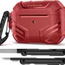 MOBOSI for AirPods Pro 2 Case with Lock, Compatible with AirPod 2nd Gen Cover [Fit for MagSafe], Military Grade Hard Shell for iPods Pro2 with Cleaner Kit & Keychain for Men(2023), Red