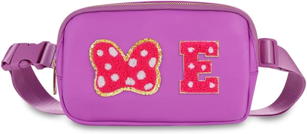Initial Letter Mouse Bow Fanny Pack, Cute Christmas Birthday Gifts for Girl Daughter Women Waterproof Crossbody Bag for Girls, Personalized Belt Bag for Park Travel, E