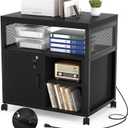 Unikito Lateral File Cabinet, Locking Office Filing Cabinets with Socket and USB Charging Port, Modern Rolling Printer Stand with Storage for A4, Letter Size and File Folders, Black
