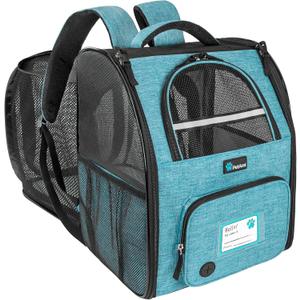 PetAmi Expandable Dog Backpack Carrier for Cats & Pets, Breathable Cat Carrier Backpack with Top Window & Multi-Entry, Ventilated Foldable Travel Carrier for  Pets up to 18 lbs, Teal Blue
