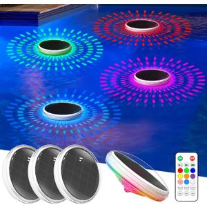 COXSENI Solar Floating Pool Lights with Remote, 4 Pack | RGB LED, IPX7 Waterproof, 12 Modes, 3 Timers, for Bathtubs, Patio, Garden & Party Decor