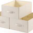 Linen Folding Storage Bins, 3 Pack Large Storage Baskets, Washable, Clothing Storage Bins with Handle, Closet Organizer for Storage Sweater,Sheets(Beige, 18"x13"x8")