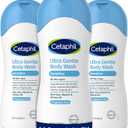 Cetaphil Ultra Gentle Body Wash, For Dry to Normal, Sensitive Skin, 16.9oz Pack of 3, Aloe Vera, Vitamin B5, Hypoallergenic, Paraben Free, Fragrance Free, Dermatologist Tested