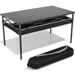 Folding Camping Table, Aluminum Roll-up Table with Storage Net and Carrying Bag, Outdoor Lightweight Camp Table for Picnic, Camping, Beach, Backyard, BBQ, Party, Patio