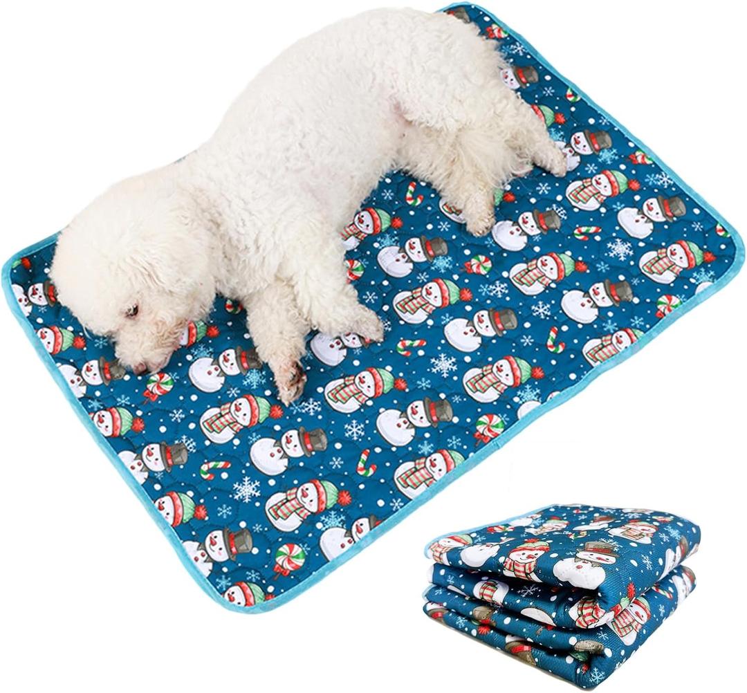 BAMY 2 Pcs Washable Dog Pee Pads Christmas Pet Training Pads Non-Slip Waterproof Doggie Whelping Pad Reusable Dogs Mat with Santa Claus Snowman Elk Pattern (Snowman, 28x20 inch)