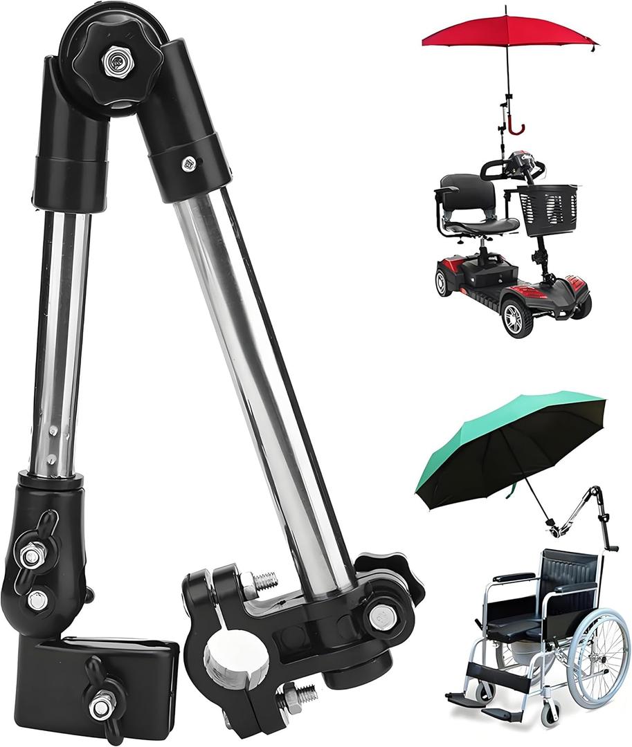 JANCAN Umbrella Mount Stand, Bicycle Umbrella Mount Holder,Wheelchair Stroller Bicycle Umbrella Attachment Handle Bar Holder Clamp Supporter Connector for Handlebars with Diameter of 20-25mm