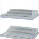 2 Pack Display Case for Minifigure Action Figures Blocks, Acrylic Minifigure Display Case Box Storage with 3 Movable Steps Gift for Kids Adults (Grey)