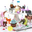 Weysat 27 pcs Animal Birthday Party Decorations Mini Birthday Hat with Pom Poms Figure Model Cake Toppers with Mini Skirt and Hat for Wild Animals Themed Party (Jungle)