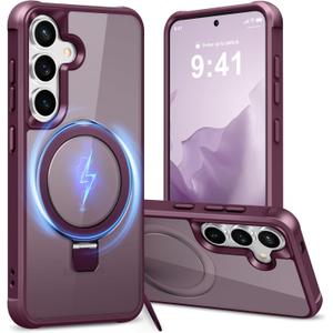 Hocase for Samsung Galaxy S25 Plus Case, with Ring Stand [Magnetic Wireless Charging Supported] [Military Grade Protection] Slim Shockproof Translucent Protective Phone Case - Wine Red