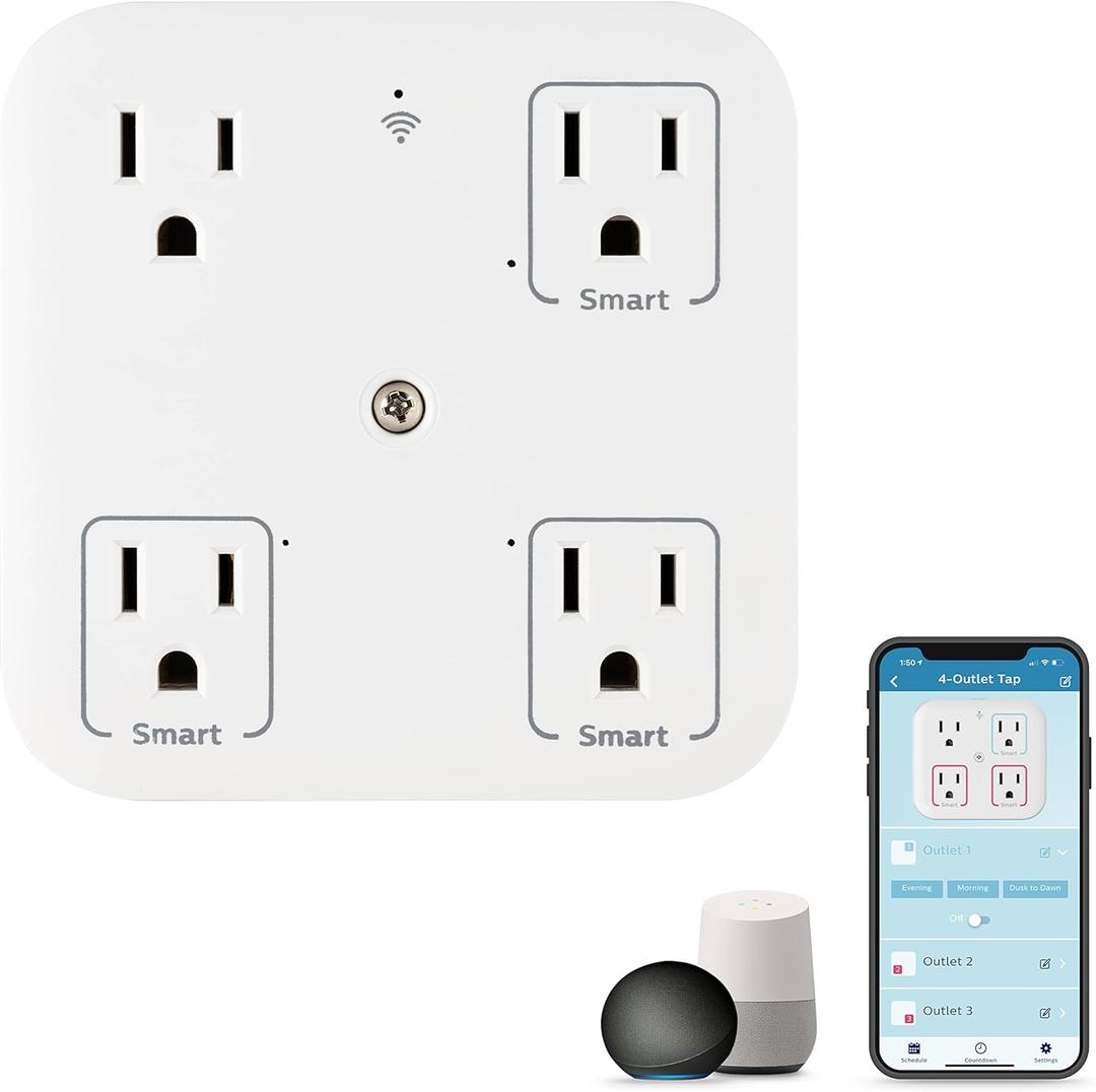 Philips 4-Outlet Extender, Grounded Power Adapter, Charging Station, Smart Surge, Wi-Fi Indicator Light, Compatible with Amazon Alexa and Google Assistant, ETL Listed, White, SPP4311WF/37