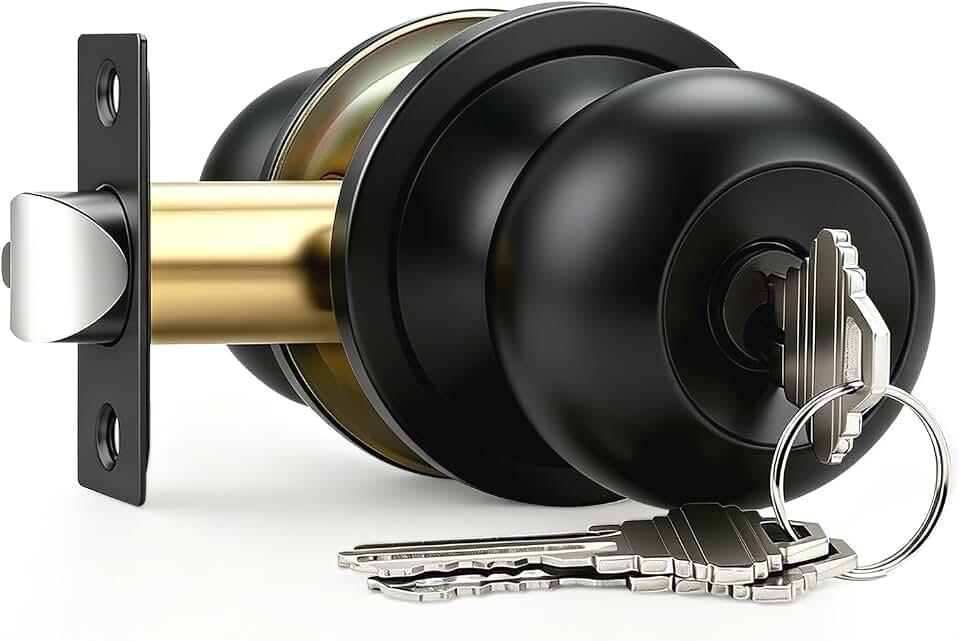 1 Pack Keyed Entry Door Knob, Entrance Door Lock, Standard Ball, Matte Black Interior and Exterior Entry Door Knobs