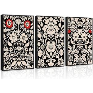 3Pcs Scandinavian Plant Wall Art Norwegian Folk Art Wall Decor Pictures Nordic Botanical Canvas Poster Prints for Gallery Living Room Cafe Modern Home Decorations Unframed(12x16in poster) 2 Pack