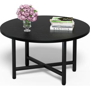 FAMIDGE Coffee Table, 23.6" Coffee Tables for Living Room, Round Coffee Table with Metal Frame, Floor Table for Sitting on The Floor, Home, Office, Black