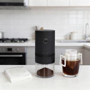 Portable Electric Burr Coffee Grinder, 1500mAh USB Rechargeable with Ceramic Burr & 10 Filters, for Espresso, French Press, Travel & Home Use