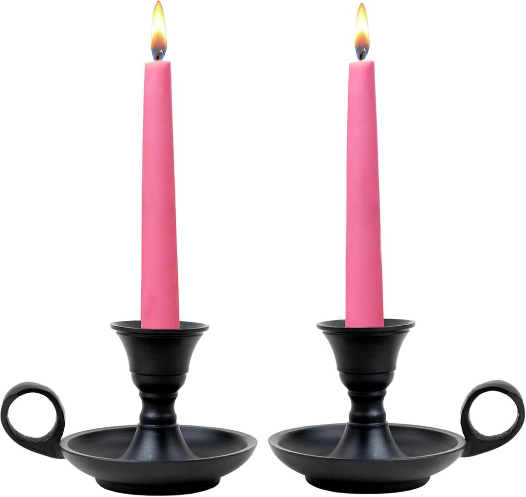 Rely+ Candle Holders with Handle for Taper Candlestick Set of 2 Modern Decor for Home Table Centerpiece for Wedding Parties Dinners Decorations (Black Matte Metal)