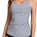 WOWENY Tankini Tops for Women Swimwear Top Only Tummy Control Bathing Suit Tops No Bottom (Medium, Blue Stripe)