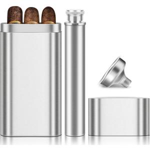 Stainless Steel Case with Removable Hip Flask, 2pcs Holder, Travel Cases, Cigars accessary, Christmas gift for Women Men (WB304-Metal)
