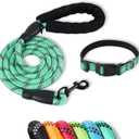 5FT Dog Leash & Adjustable Collar,Heavy Duty Dog Leash with Padded Comfort Grip Strong Reflective Night Safe Rope for Medium Large Dogs Running, Backpacking, Urban Night Walks L
