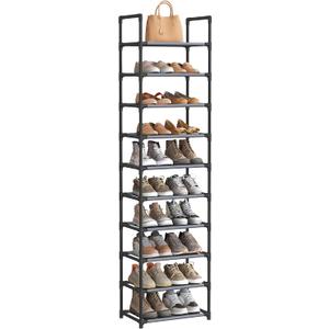 SONGMICS Shoe Rack, 10-Tier Shoe Shelf, Shoe Storage Organizer, 11 x 17.7 x 68 Inches, Metal Frame, Non-Woven Fabric Shelves, for Entryway, Bedroom, Gray ULSH010G01