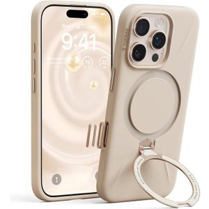TORRAS Magnetic for iPhone 16 Pro Max Case Silicone with Stand, Fit for MagSafe, 360 Ring Stand with Camera Control, Ostand Q3 Silicone Rubber Soft Case for iPhone 16 Pro Max 6.9'', Dune Beige
