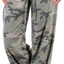 AMiERY Women's Comfy Casual Pajama Pants Floral Print Drawstring Palazzo Lounge Pants Wide Leg (Large, Camo)
