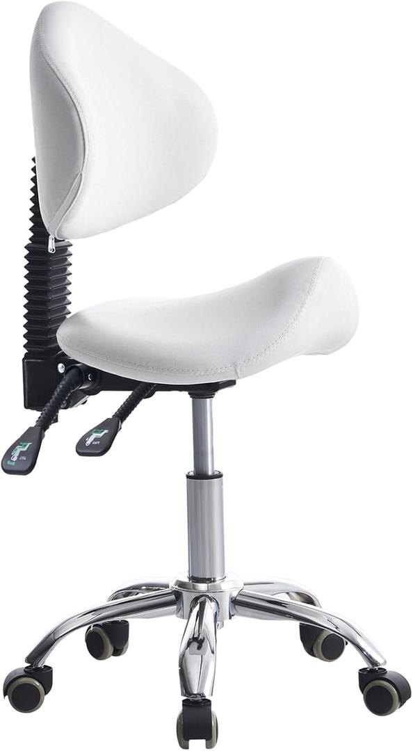 Saddle Stool Chair Rolling with Back Esthetician Chair for Nail Tech Dental Tattoo Artist Eyelash Hairdresser Hairstylist Medical Shop Ergonomic Stool Adjustable Hydraulic White