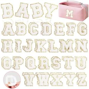 MXCOIRTP Self-Adhesive Chenille Letters Patches, 52PCS White Letter Stickers on Patches Varsity Letter Patches for Clothing Jackets Backpacks Hats Repair Alphabet Embroidered Applique