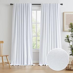 KEQIAOSUOCAI 102 Inch Thick Blackout Curtains for Ceiling Track System Back Tab, Loop Pocket Curtains 72 Inch Wide Large Heavy Drapes for Patio Sliding Glass Door, White,W72 x L102, 2 Panels