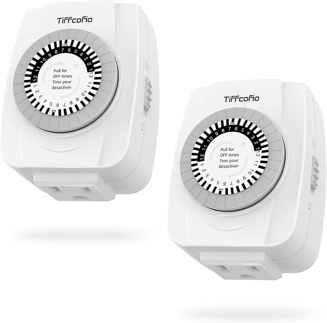 TiFFCOFiO Indoor Mechanical Outlet Timer, 3 Prong Timers for Electrical Outlets, 24-Hour Programmable Plug in Christmas Light Timer, ETL Listed (2 Pack)