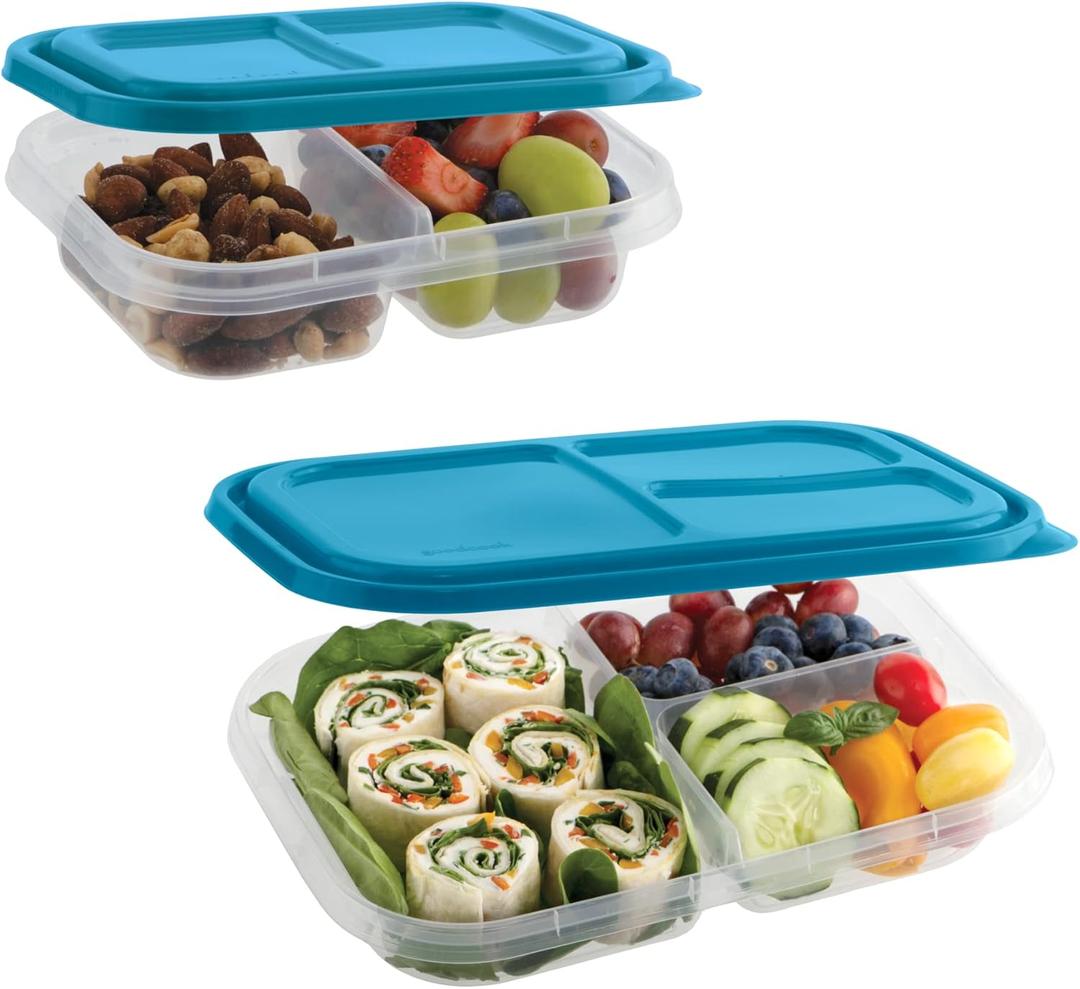 GoodCook EveryWare Food Storage Containers with Lids BPA-Free Plastic Lunch Cube Set Perfect for Food Prep & Meal Packing 3-Compartment Leak-Resistant Design Keeps Foods Fresh, 14-Pack, Blue