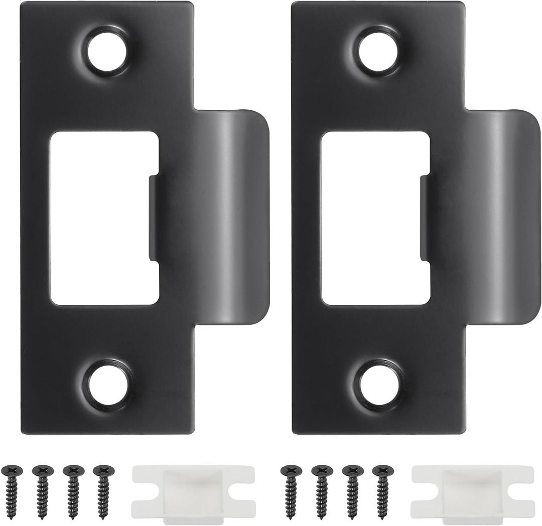 PATIKIL 2-3/4" Door Lock Strike Plate,2 Pcs Stainless T Strike Deadbolt Strike Plate,Door Backplate with Screw for Interior Exterior Door Use(Large Hole), Black
