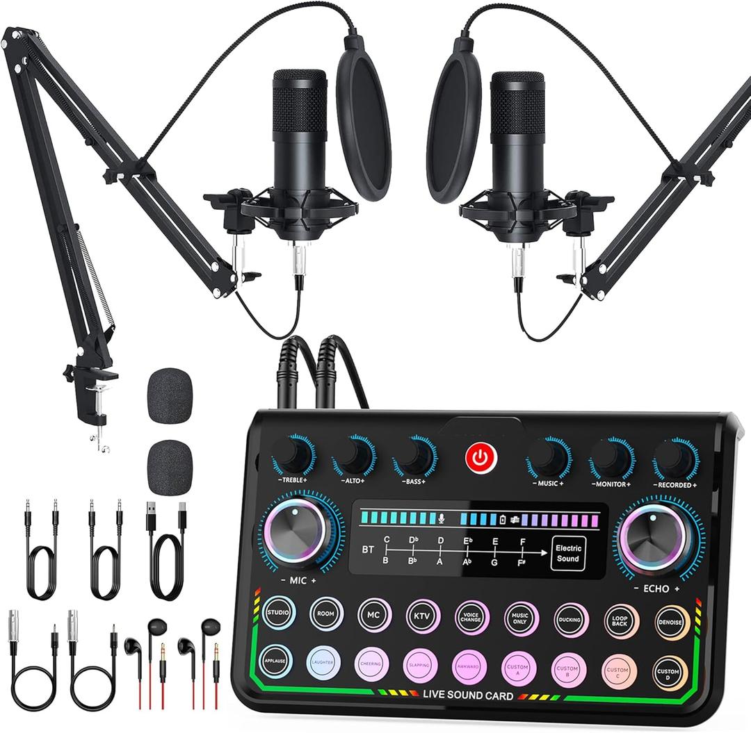 SkillDance Podcast Equipment Bundle for 2 with Soundboard & 2 Microphones, Plug-and-Play Setup for iPhone, Laptop & PC, Streaming & YouTube