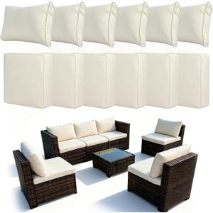 Loungewave 12Pcs Outdoor Cushion Covers, Patio Cushion Covers Replacement for Patio Furniture Sofa Couch, Soft Flexibility Washable Reusable Furniture Protector (Beige,Cover Only)