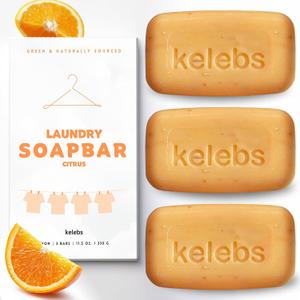 Laundry Soap Bar - Hypoallergenic and Organic Citrus Formula for Sensitive Skin - Stain Remover for Delicate Clothes, Underwear, Collar - 3 Bars (11.5 Ounce (Pack of 1))